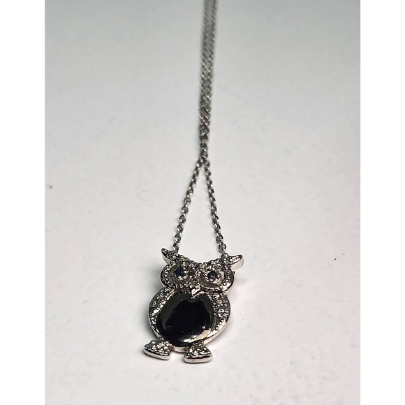 925 Sterling Silver Enamel Owl Charm Delicate 18 inch Silver Chain Necklace - Picture 6 of 10